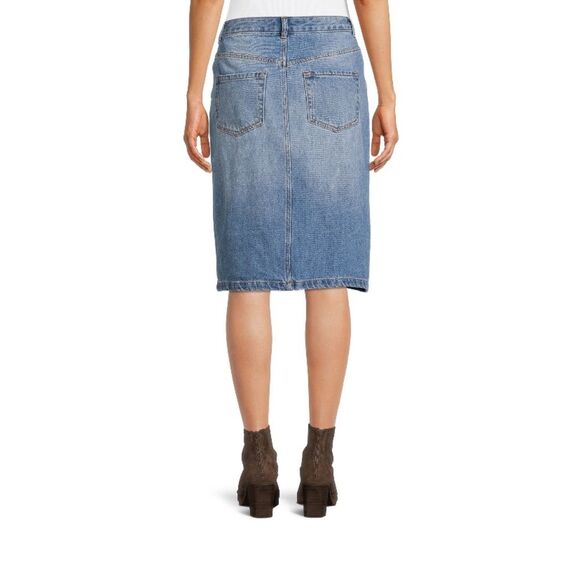 Patchwork Tri Denim Medium Wash Midi Skirt - Picture 2 of 10
